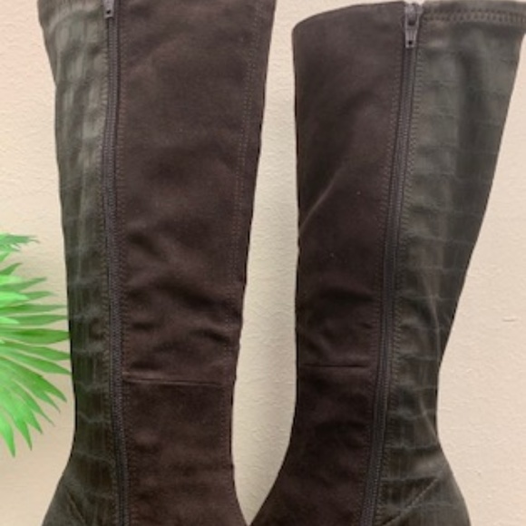 Chocolate Suede/Reptile Knee Length Boots (NWOT) - Picture 3 of 7
